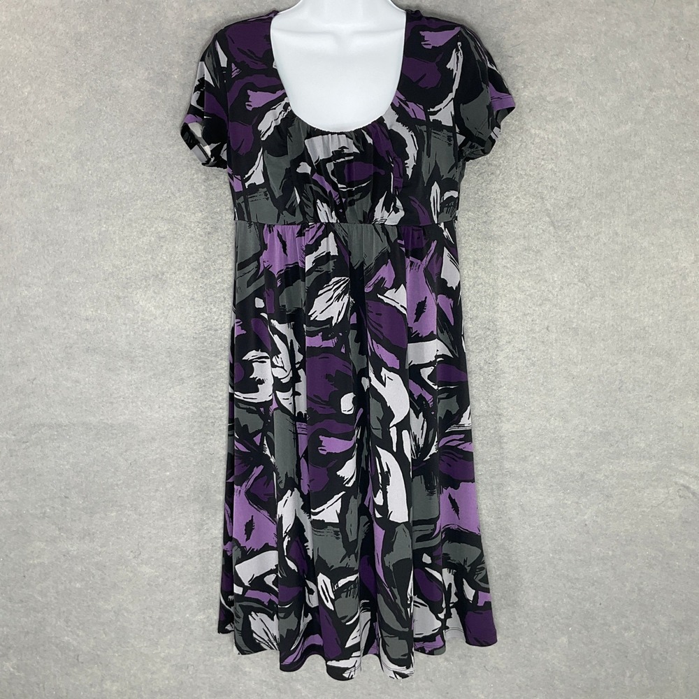 Apt. 9 Purple Floral Print Stretch Casual Babydoll Flowy Artsy Dress Sz S